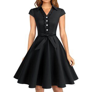 Women's 1950s Retro Rockabilly Dress Cap Sleeve Vintage Swing Dress